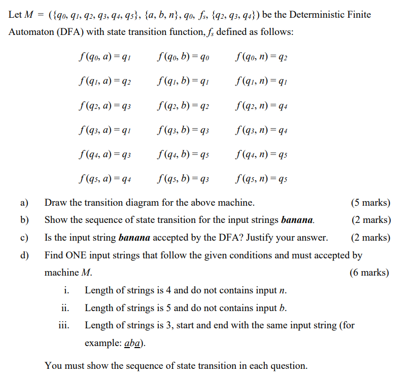 Solved Let M = ({90, 91, 92, 93, 94, 95}, {a,b, n}, qo, fs, | Chegg.com
