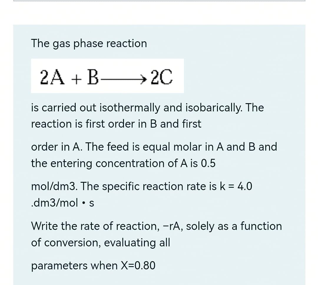 Gas Rising Reaction The gas phase reactionis carried out isothermally and | Chegg.com