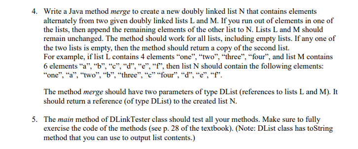 Solved 4. Write a Java method merge to create a new doubly | Chegg.com