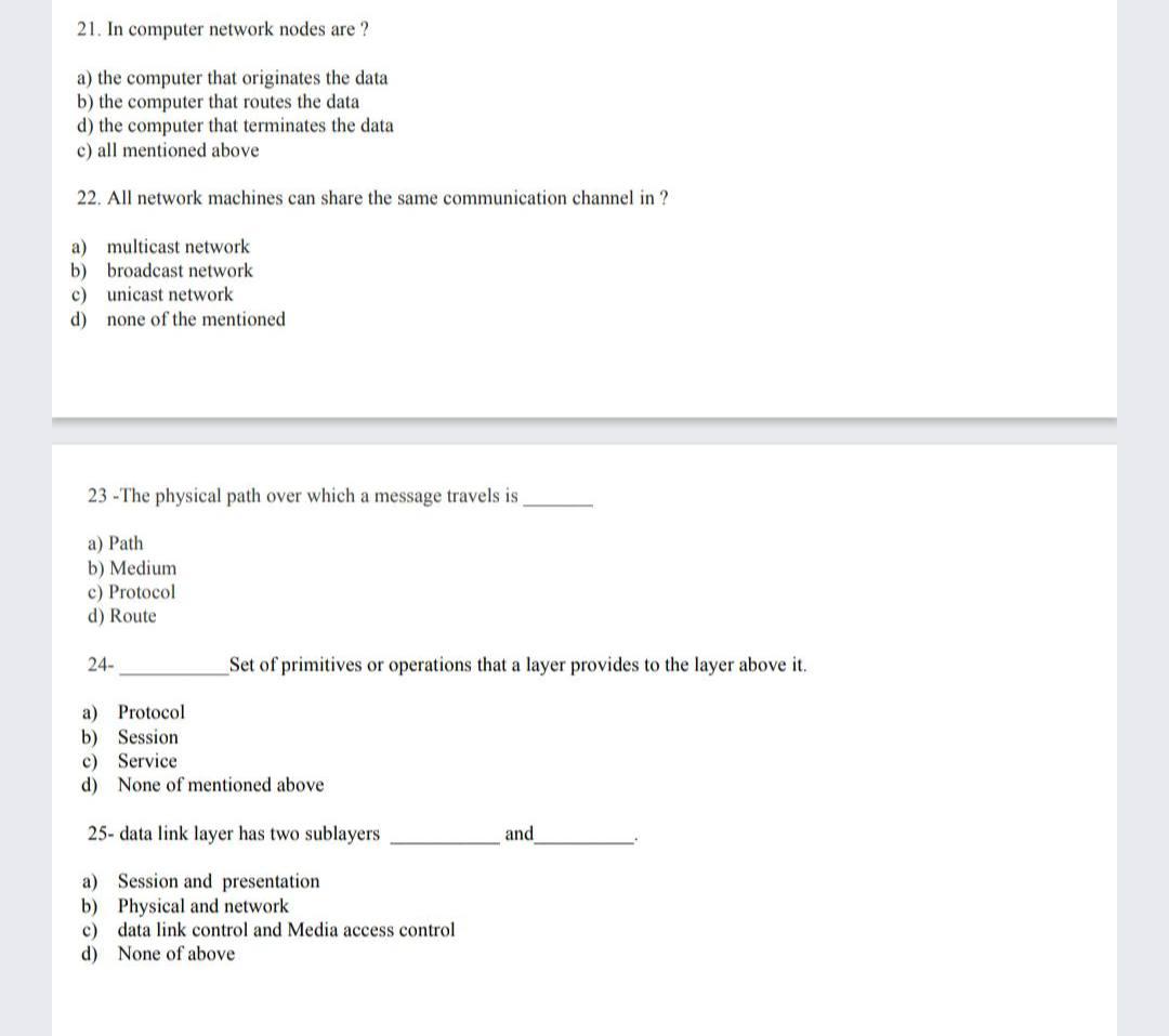 Solved 21. In computer network nodes are ? a) the computer | Chegg.com