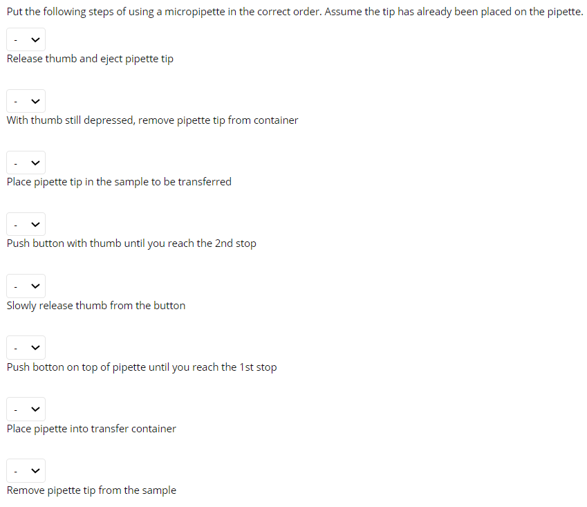 Solved Put the following steps of using a micropipette in