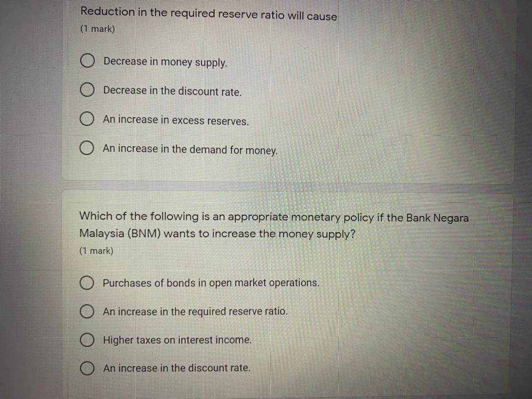 Solved Reduction in the required reserve ratio will cause (1 | Chegg.com