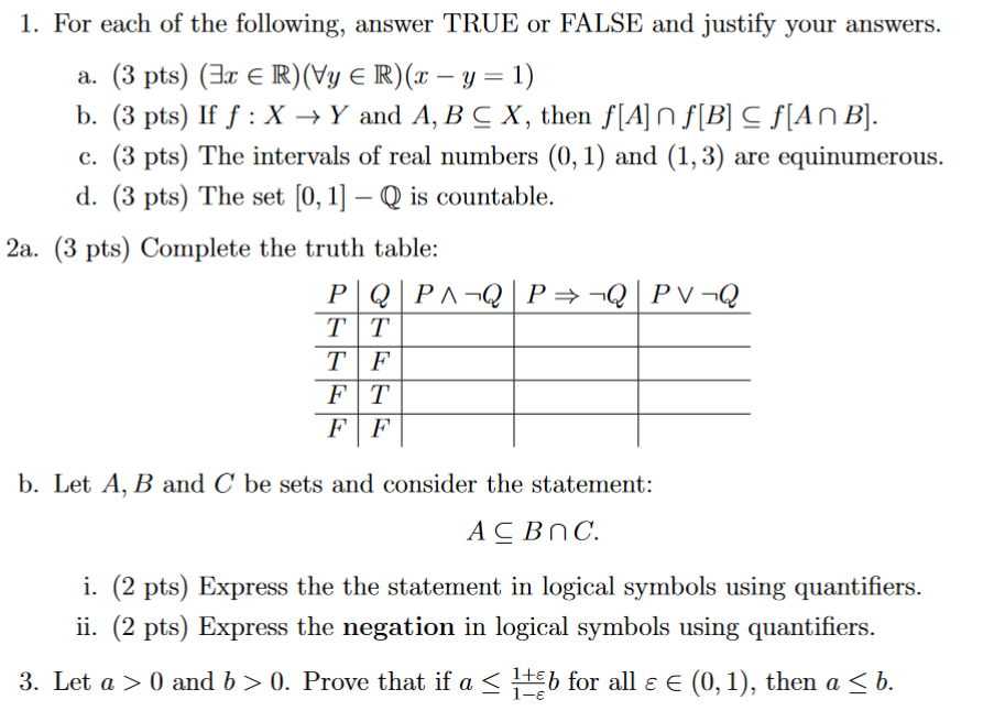 Solved 1. For each of the following, answer TRUE or FALSE | Chegg.com