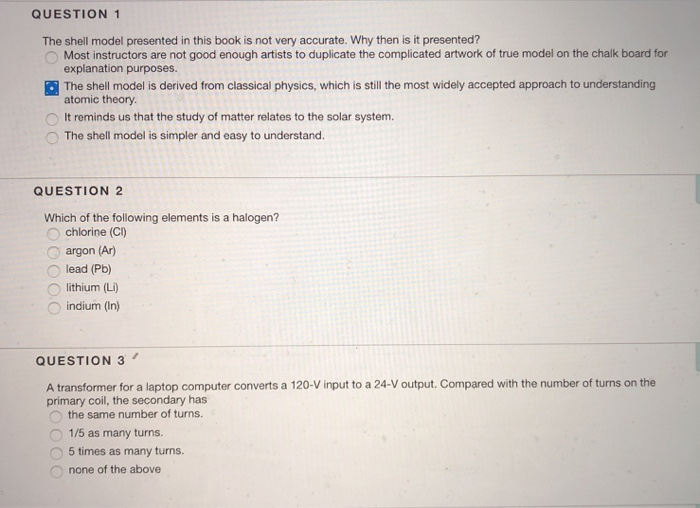 Solved QUESTION 1 The shell model presented in this book is | Chegg.com