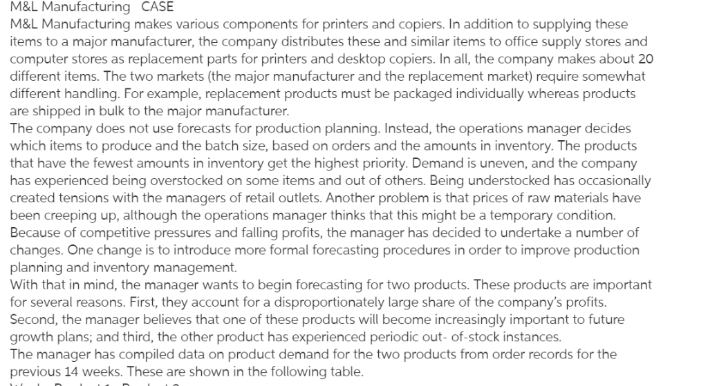 m&l manufacturing case study answers