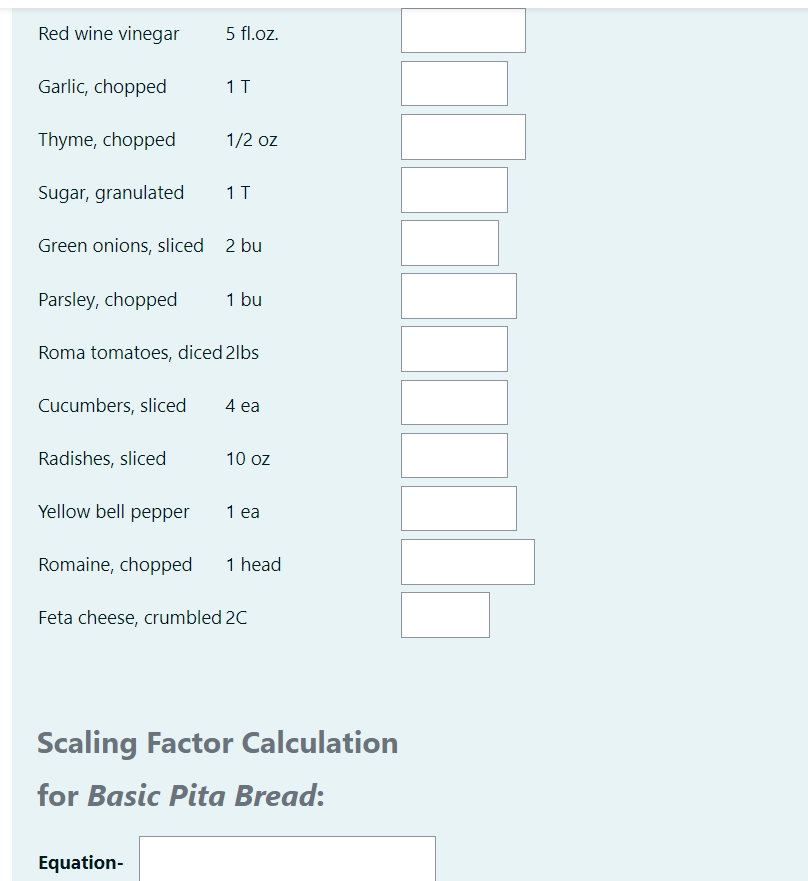 Part One: Recipe Scaling Scale the Fattoush recipe to | Chegg.com