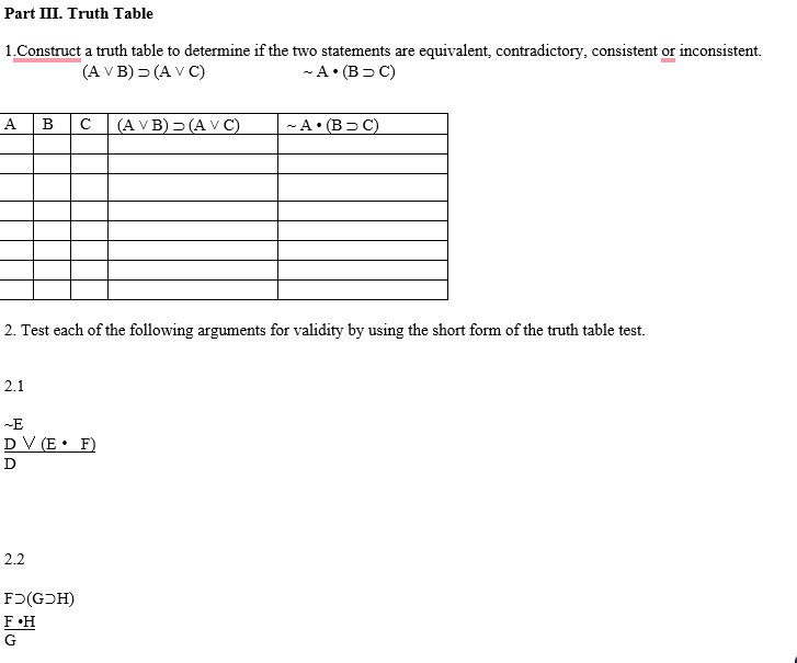 Solved Part Iii Truth Table 1construct A Truth Table To 8908