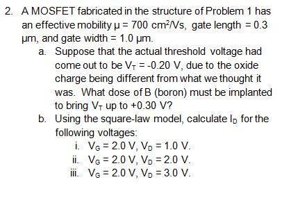 Solved A MOSFET fabricated in the structure of Problem 1 has | Chegg.com
