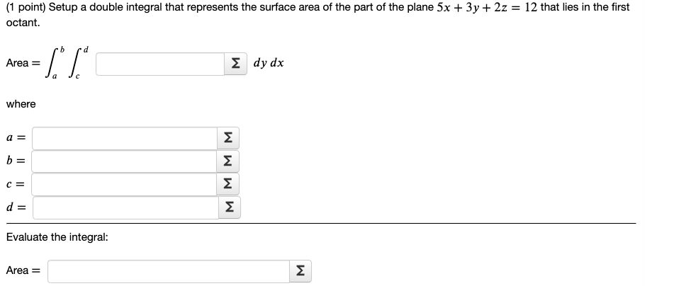 Solved (1 point) Setup a double integral that represents the | Chegg.com
