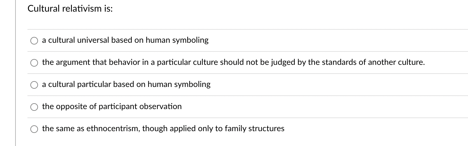 Solved Cultural Relativism Is: A Cultural Universal Based On | Chegg.com