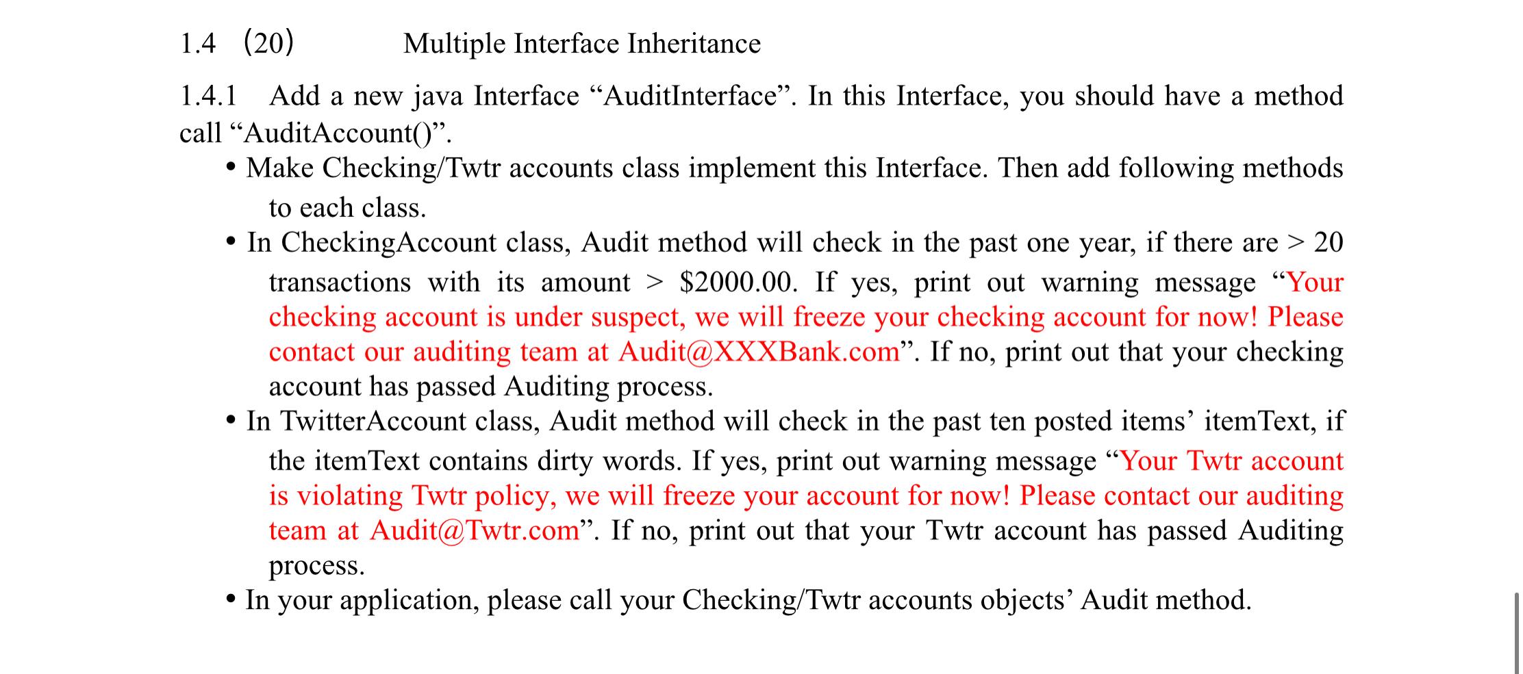Solved 1.4 (20) Multiple Interface Inheritance 1.4.1 Add a | Chegg.com