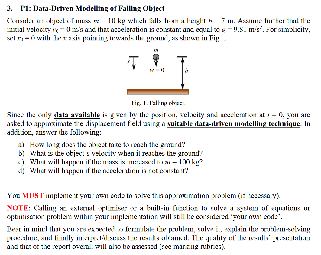 Solved 3. P1: Data-Driven Modelling of Falling Object | Chegg.com
