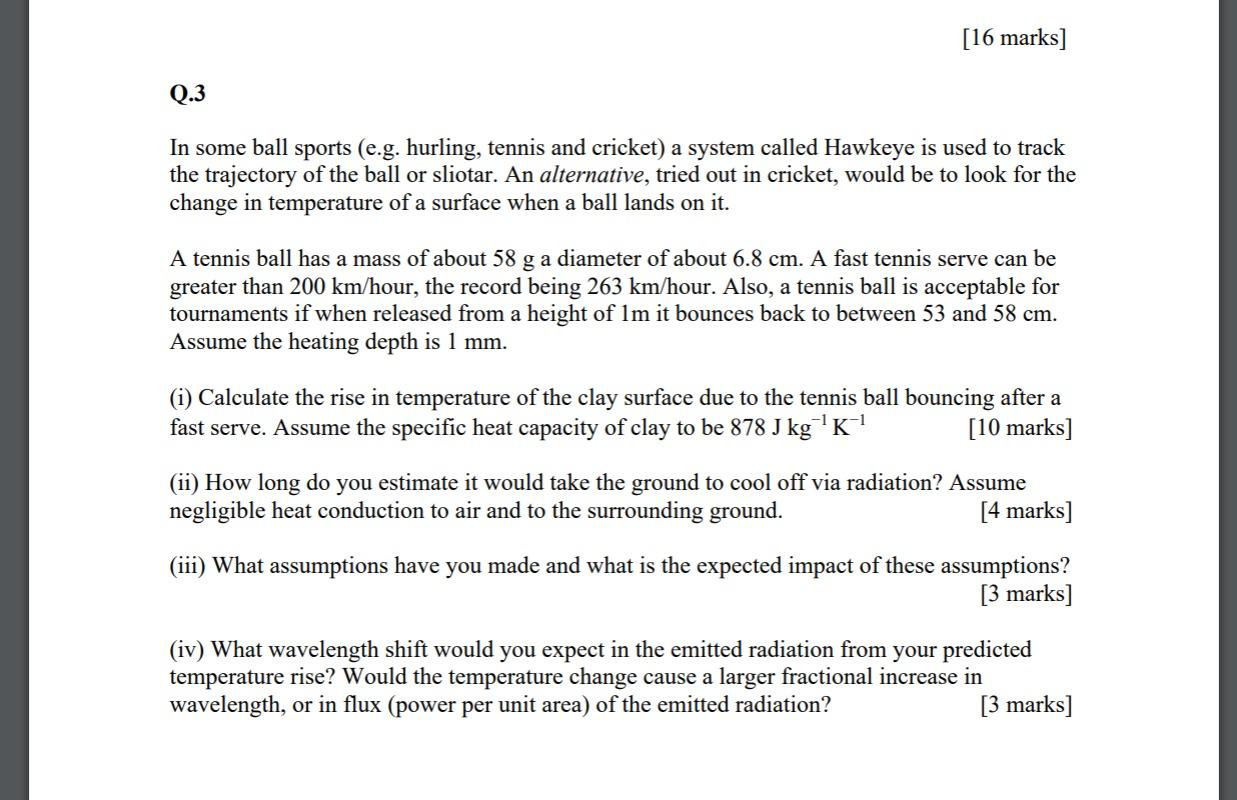 16 Marks Q 3 In Some Ball Sports E G Hurling Chegg Com