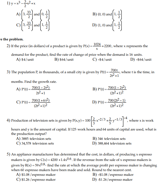 Solved 1)y=x2-3x2+x 33 A) 3, and 0, B) (0,0) and 1, 2 33 C3, | Chegg.com