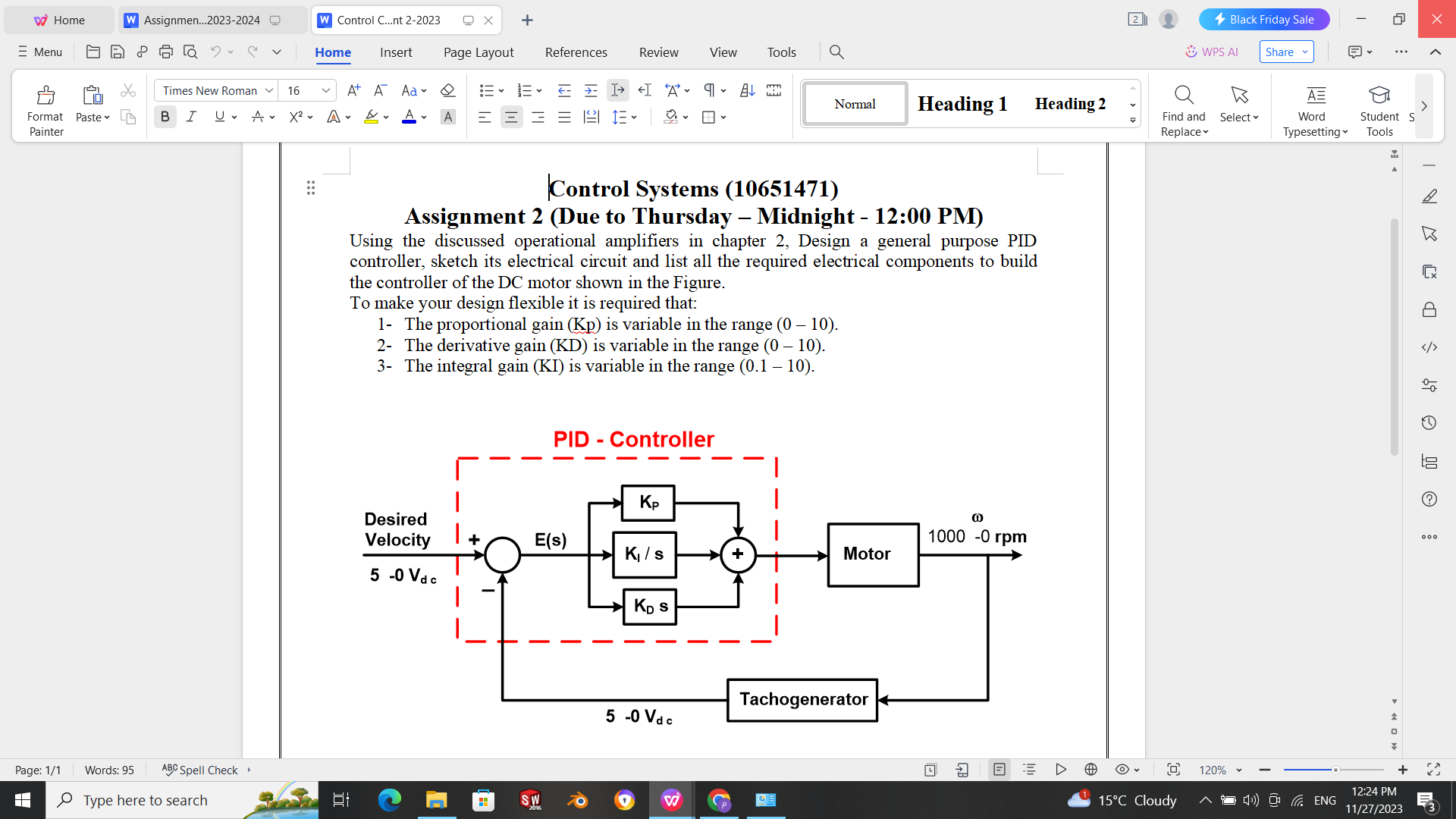 Solved Control Systems (10651471)Assignment 2 (Due to | Chegg.com