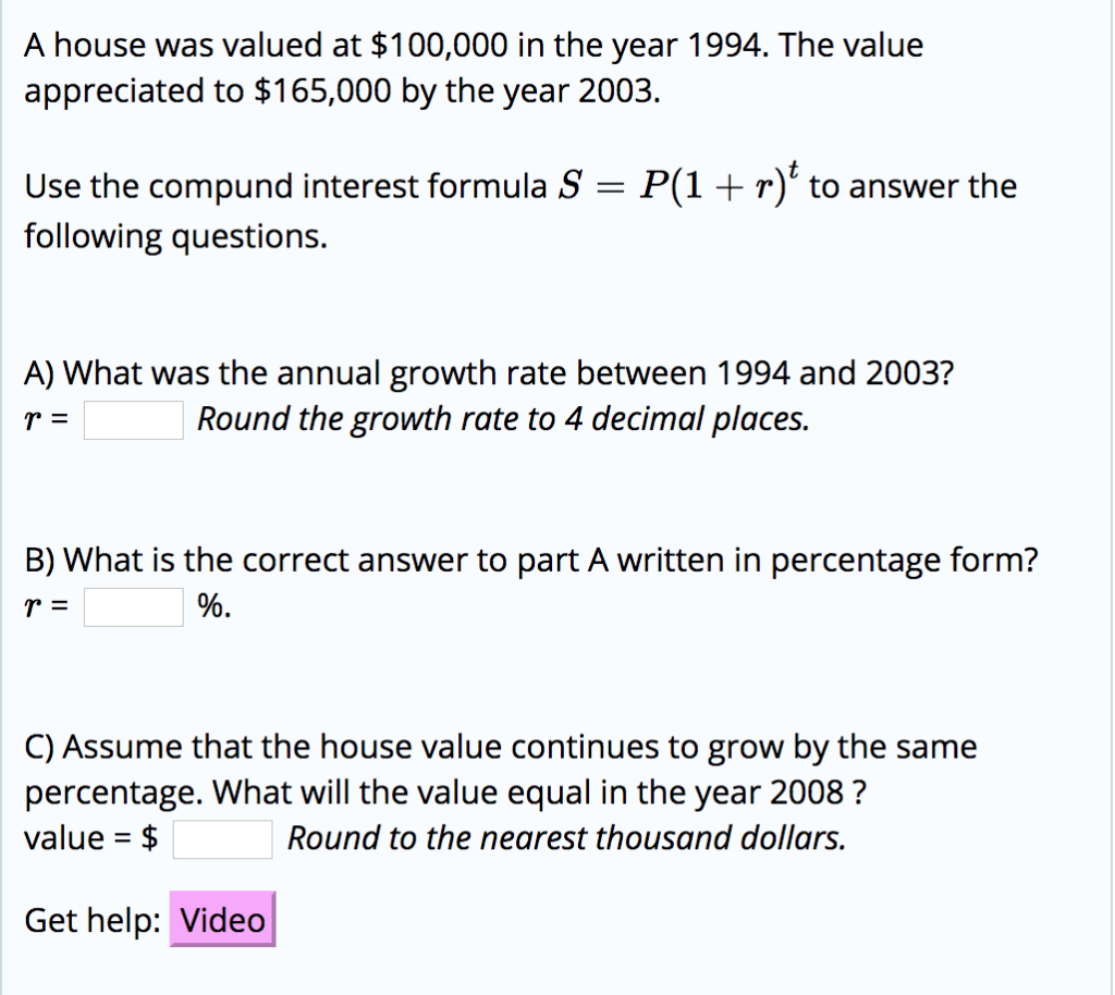 Solved A House Was Valued At 100 000 In The Year 1994 The Chegg Com