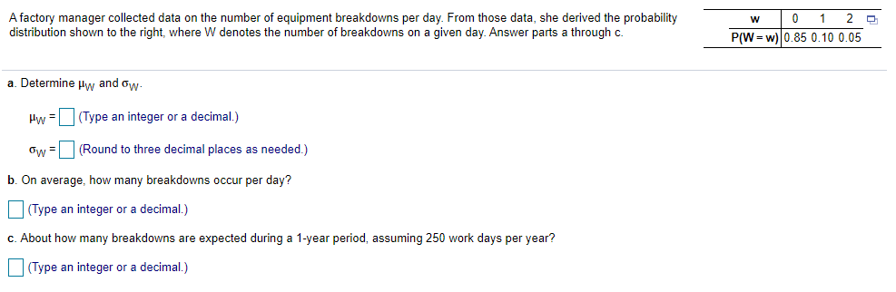 Solved W A factory manager collected data on the number of | Chegg.com