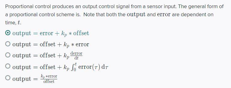 Solved Proportional control produces an output control | Chegg.com