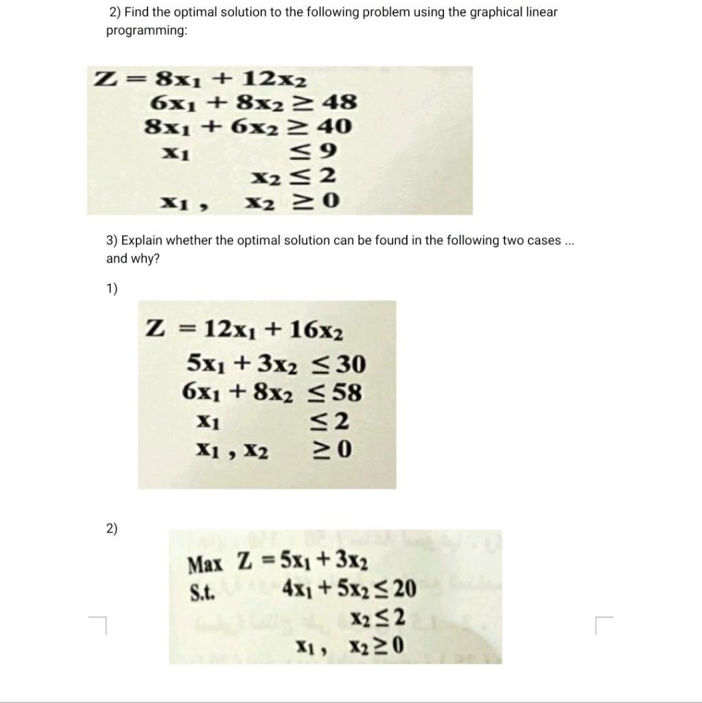 Solved 2) Find the optimal solution to the following problem | Chegg.com