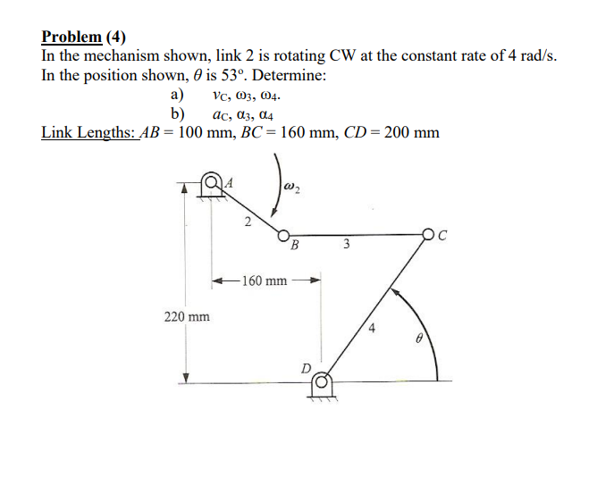 Solved Problem (4) In The Mechanism Shown, Link 2 Is | Chegg.com