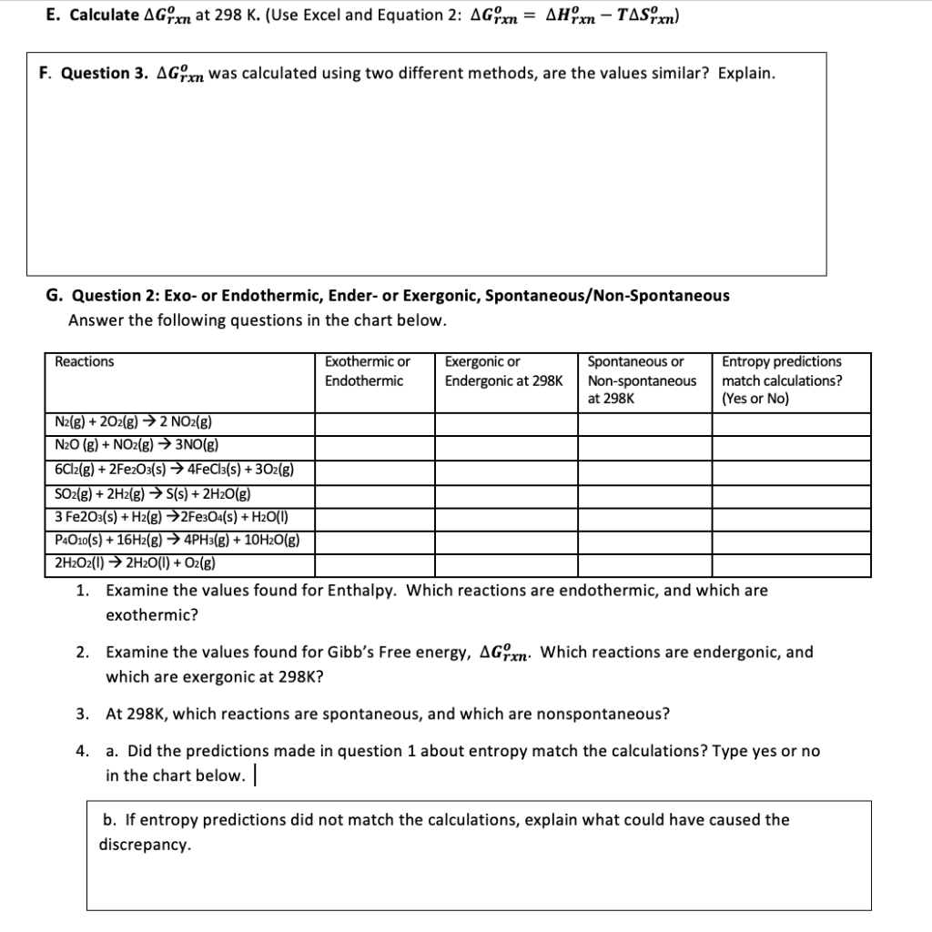 Solved E. Calculate A Grxn at 298 K. (Use Excel and Equation | Chegg.com