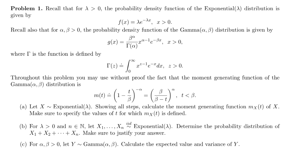 Solved f(x)=λe−λx,x>0 Recall also that for α,β>0, the | Chegg.com