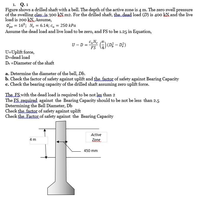 Solved Figure Shows A Drilled Shaft With A Bell. The Depth | Chegg.com