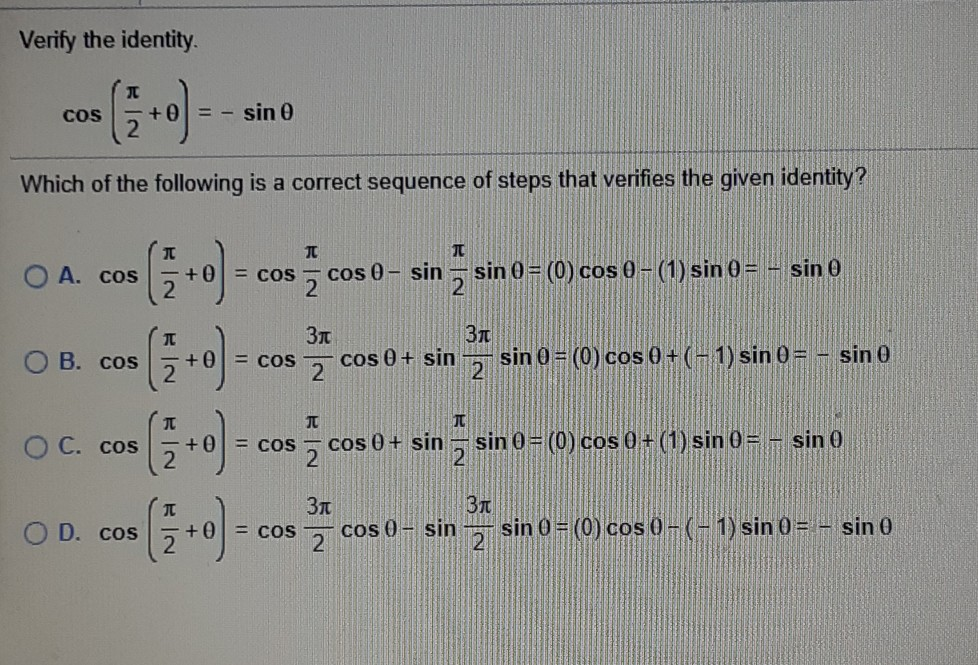 Solved Verify the identity. Which of the following is a | Chegg.com