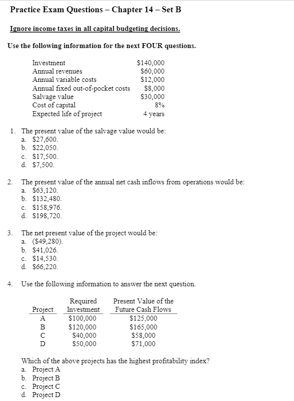 Solved Practice Exam Questions - Chapter 14 - Set B Ignore | Chegg.com