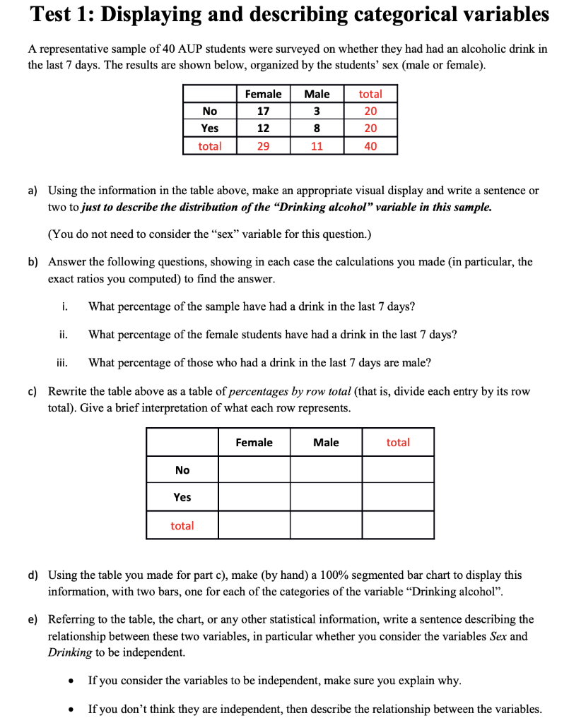 Solved Test 1: Displaying and describing categorical | Chegg.com
