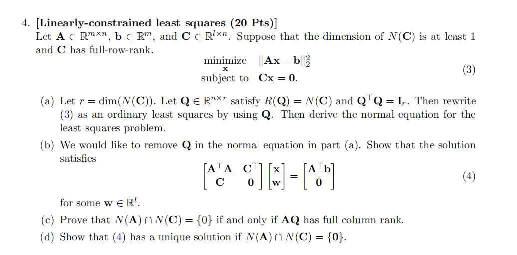 X 4 Linearly Constrained Least Squares Pts Chegg Com