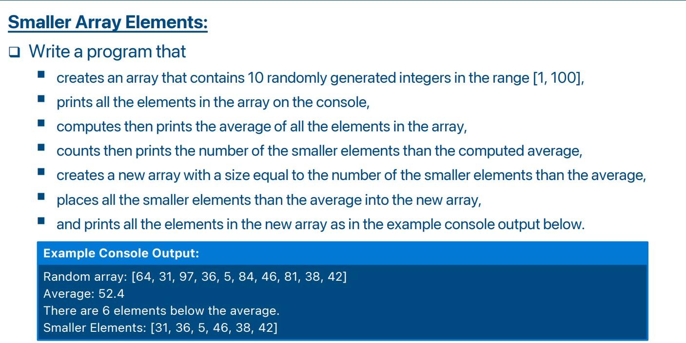 Solved naller Array Elements: Write a program that creates | Chegg.com