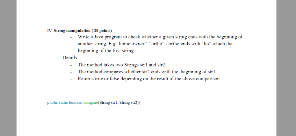 Solved IV. String manipulation ( 20 points) - Write a Java | Chegg.com