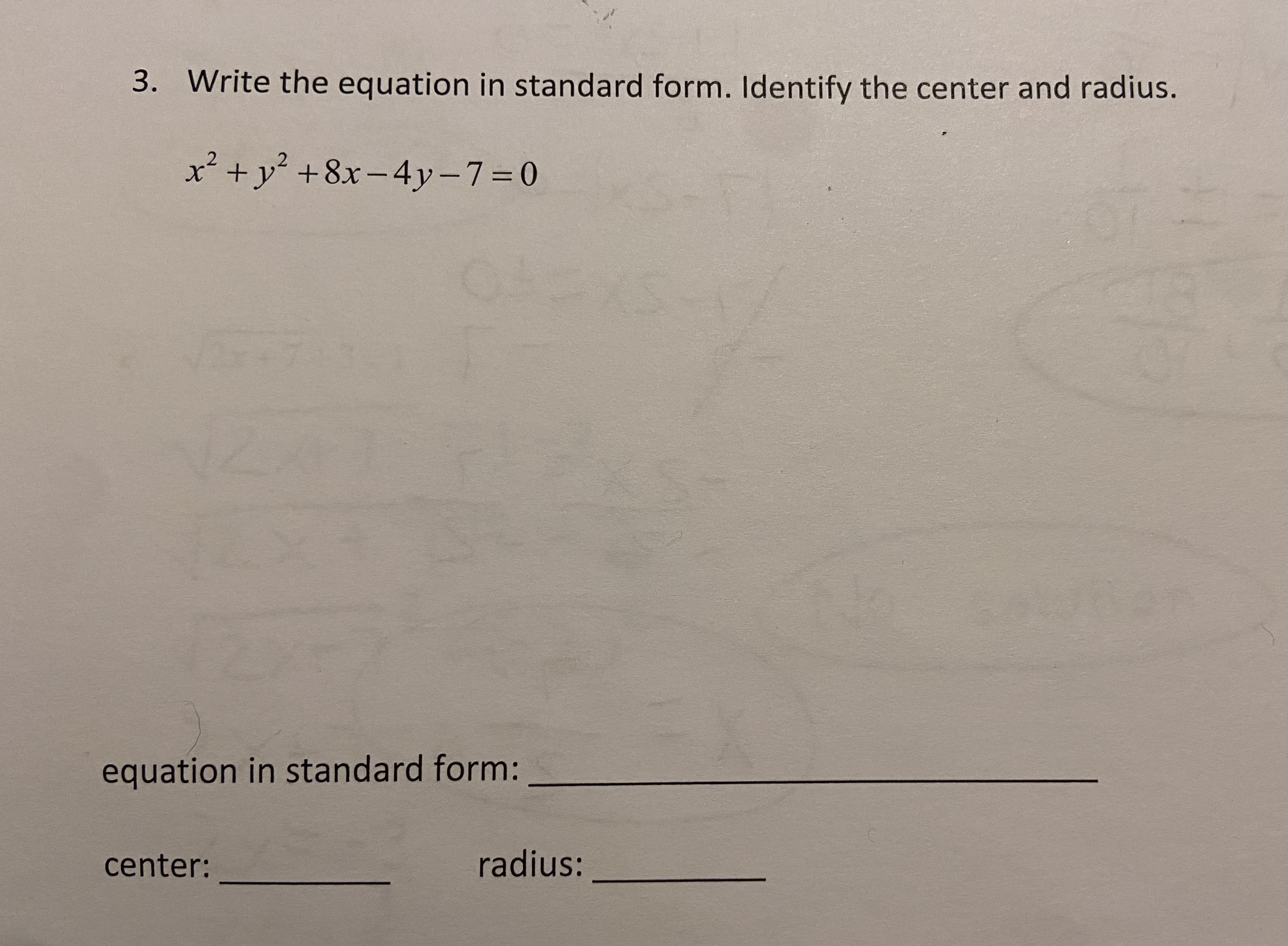 Solved 3. Write the equation in standard form. Identify the