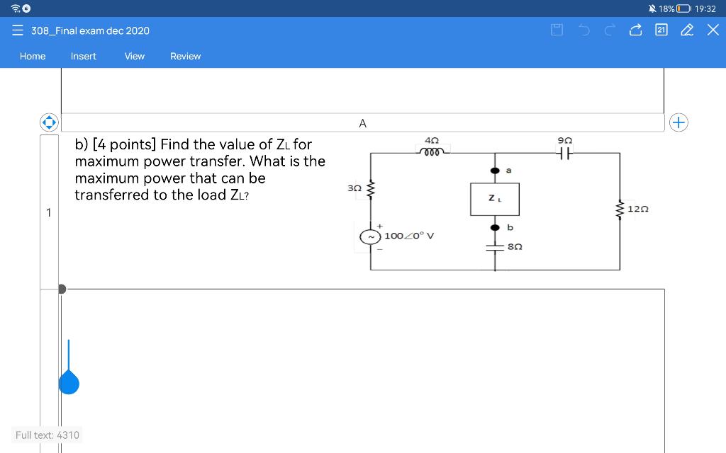 Solved Find the value of ZL for maximum power transfer. What | Chegg.com