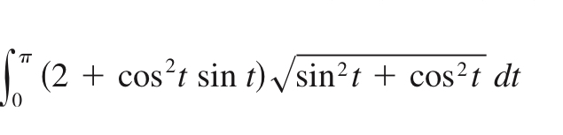 \( \int_{0}^{\pi}\left(2+\cos ^{2} t \sin t\right) \sqrt{\sin ^{2} t+\cos ^{2} t} d t \)