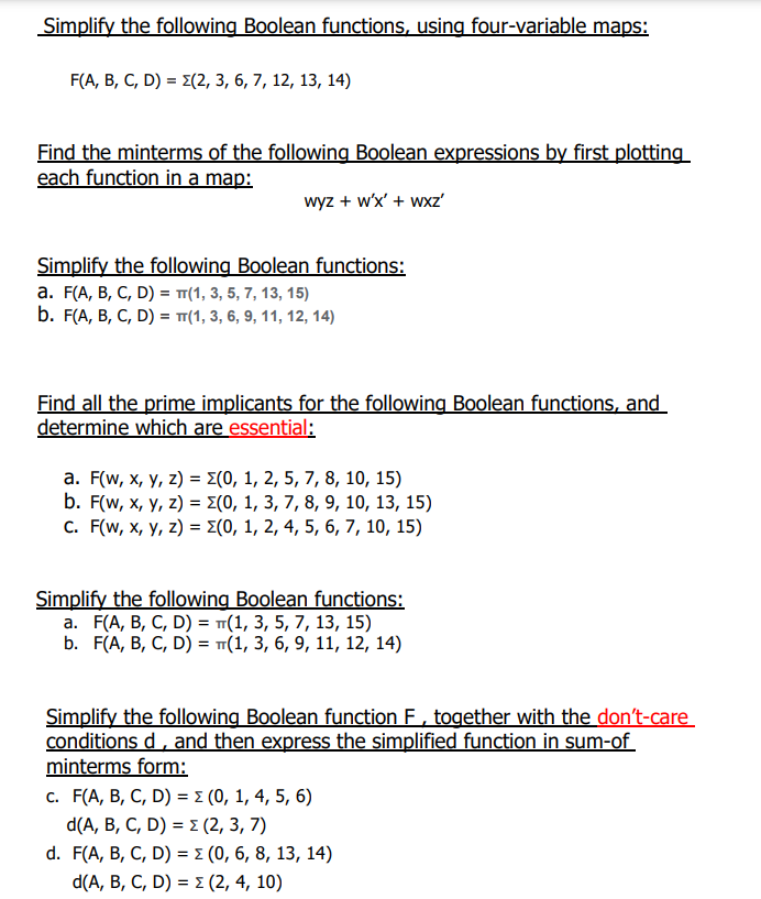 Solved Simplify The Following Boolean Functions, Using | Chegg.com