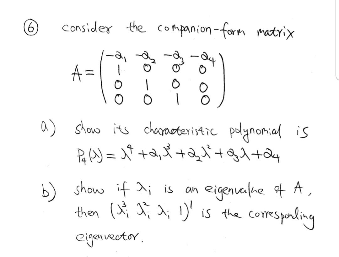Solved © consider the companion form matrix a) b) show its