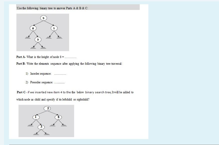 Solved Use the following binary tree to answer Parts A & | Chegg.com