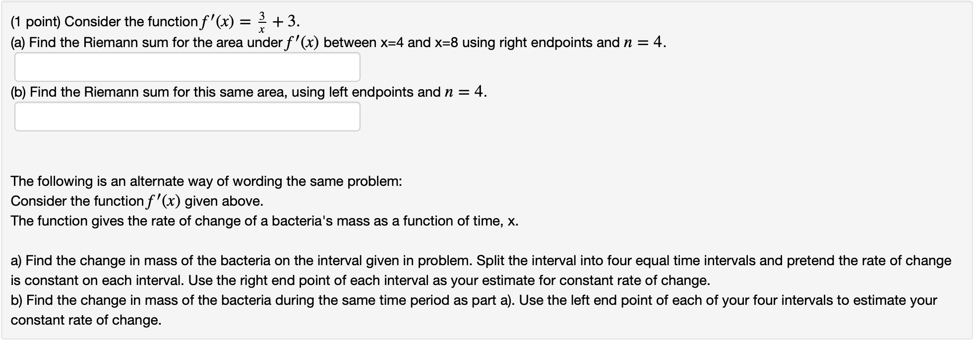 Solved (1 point) Consider the function f'(x) = 3 + 3. (a) | Chegg.com