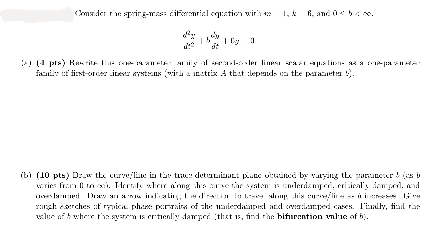 Solved Consider the spring-mass differential equation with | Chegg.com