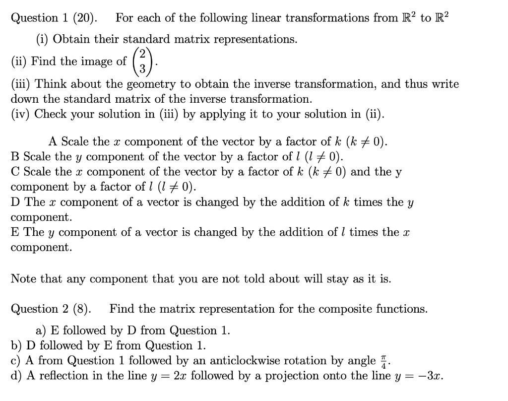 Solved Question 1 (20) For each of the following linear | Chegg.com