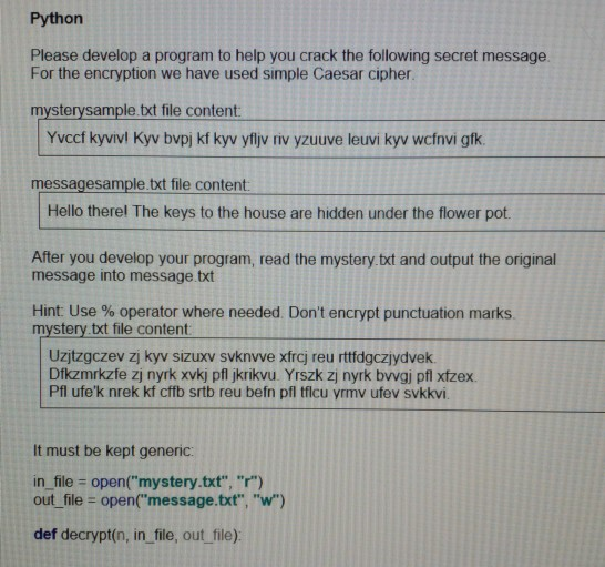 Solved Python Please develop a program to help you crack the | Chegg.com