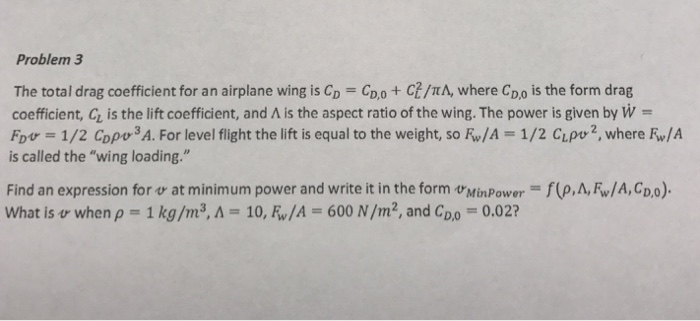 Solved The total drag coefficient for an airplane wing is | Chegg.com