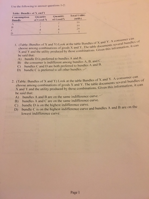 Solved Use the following to answer questions 1-2 Table: | Chegg.com