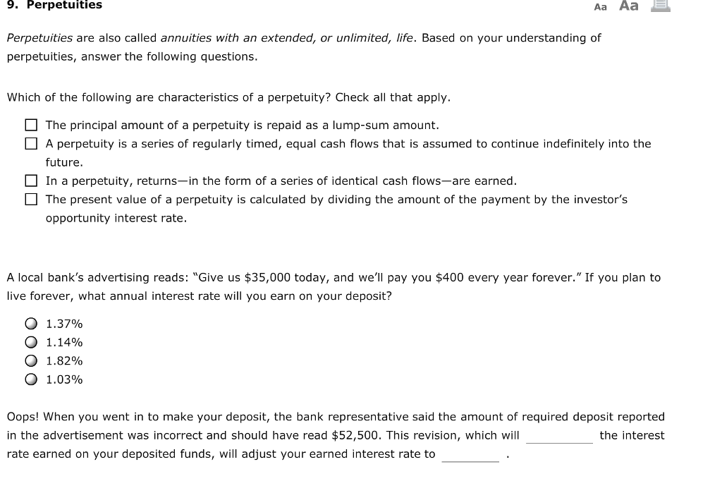 Solved 9. Perpetuities Perpetuities are also called | Chegg.com