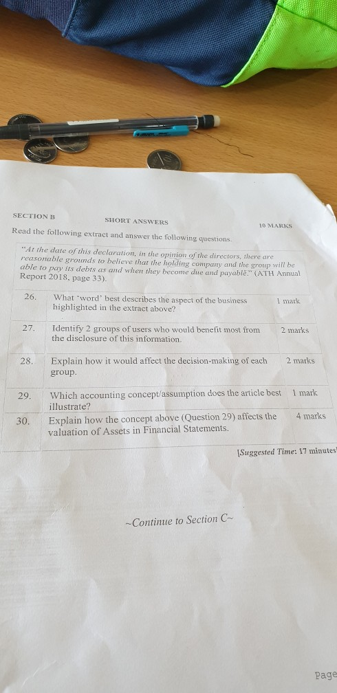 SECTION B SHORT ANSWERS 10 MARKS Read The Following | Chegg.com