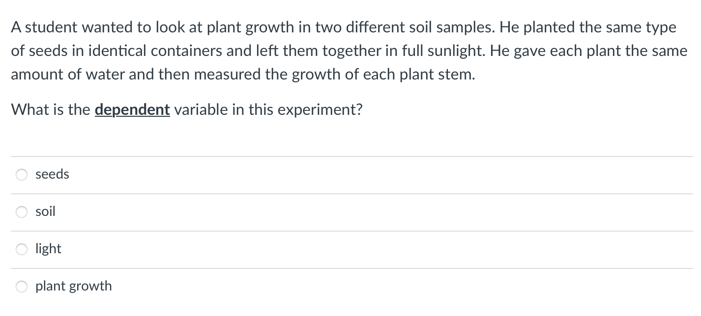 Solved A student wanted to look at plant growth in two | Chegg.com