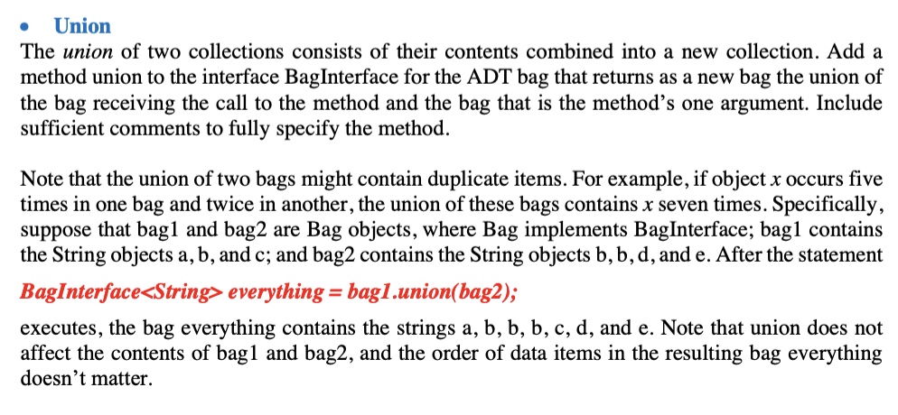 Solved - (8 pts) Task 1: Add two methods: union and | Chegg.com