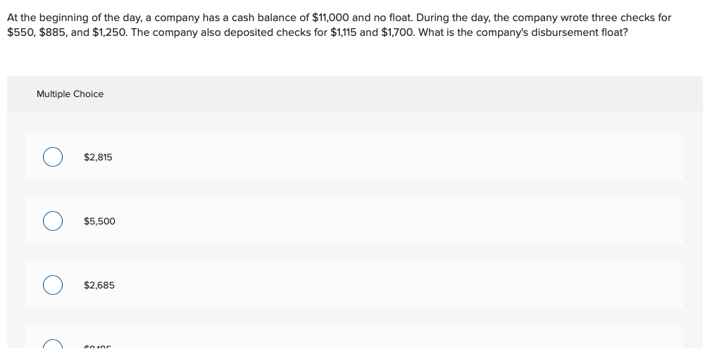 Solved At the beginning of the day, a company has a cash | Chegg.com